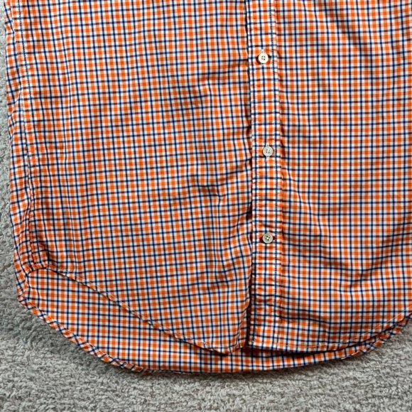 Gustin Long Sleeve Button Shirt Thomas Mason Orange Blue Gingham Medium Cotton - Picture 5 of 10